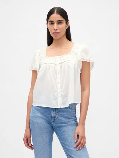 Gap Lace-trim Square-neck Crop Top In White