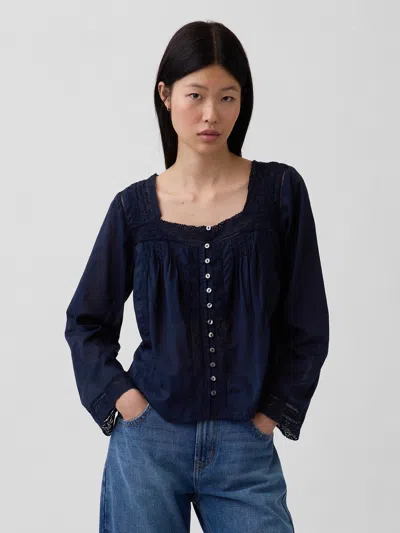 Gap Lace-trim Square-neck Top In Blue
