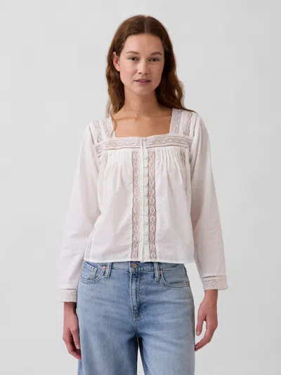 Gap Lace-trim Square-neck Top In White