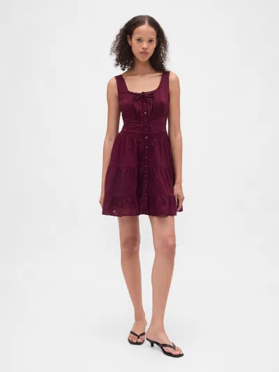 Gap Lace-trim Tiered Mini Dress In Red