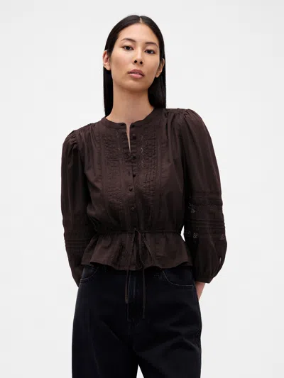 Gap Lace-trim Voile Crop Top In Brown