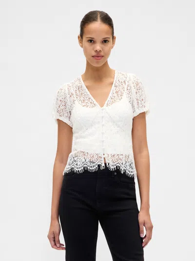 Gap Lace V-neck Top In White