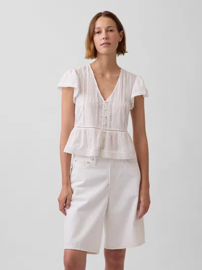 Gap Lace Voile Peplum Crop Top In White