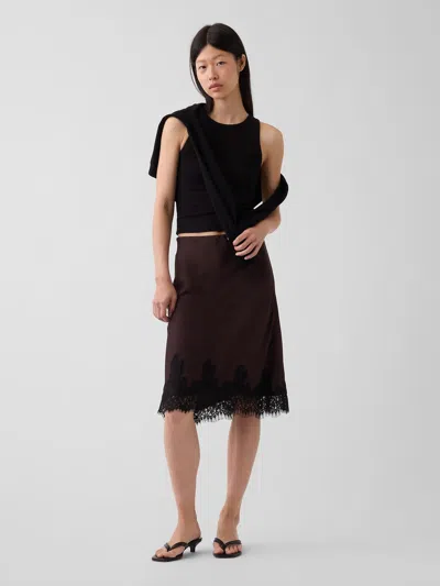 Gap Lace-hem Easy Knee-length Skirt In Terra Brown