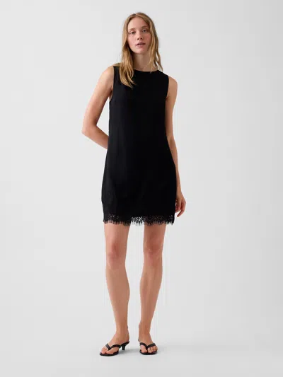 Gap Lace-hem Mini Shift Dress In Black