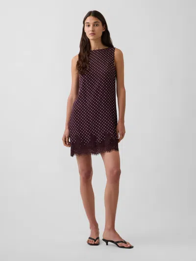 Gap Lace-hem Mini Shift Dress In Purple Bordeaux