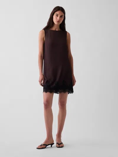 Gap Lace-hem Mini Shift Dress In Terra Brown