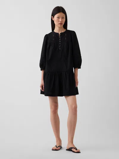 Gap Lace-trim Drop-waist Mini Dress In Black