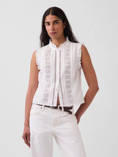 Gap Lace-trim Pintuck Button-front Top In White