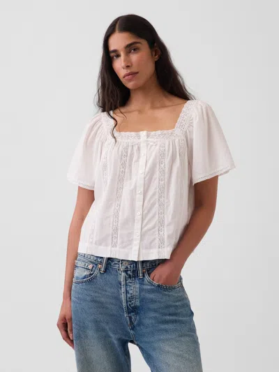 Gap Lace-trim Square-neck Swing Top In Off White