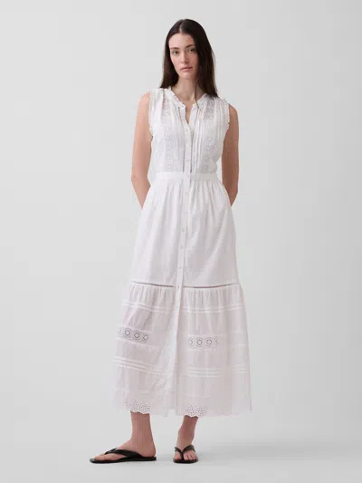 Gap Lace-trim Tiered Midi Shirtdress In White