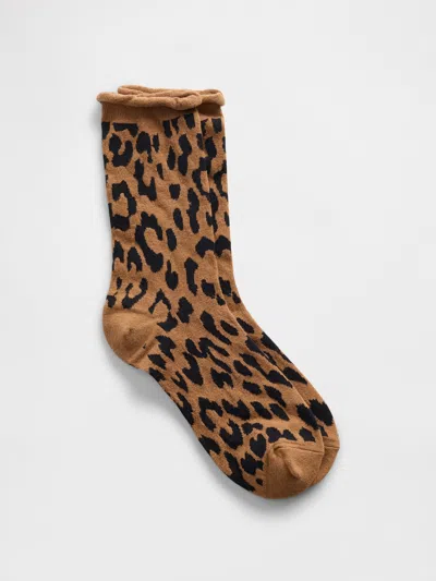 Gap Leopard Ruffle Crew Socks In Brown