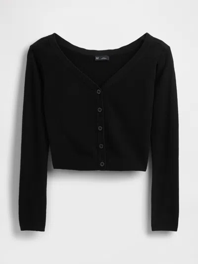 Gap Lightweight Cashsoft Crop Button-front Top In Black