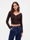 Gap Lightweight Cashsoft Crop Button-front Top In Brown