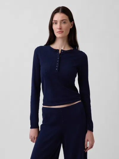 Gap Lightweight Cashsoft Pointelle Heart Pj Top In Blue