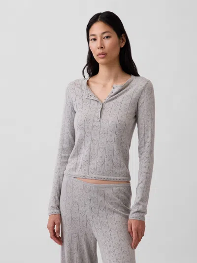 Gap Lightweight Cashsoft Pointelle Heart Pj Top In Gray