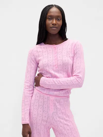 Gap Lightweight Cashsoft Pointelle Heart Pj Top In Pink