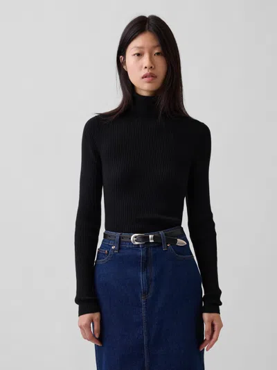 Gap Lightweight Cashsoft Rib Turtleneck Sweater In Black Ellis