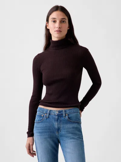 Gap Lightweight Cashsoft Rib Turtleneck Sweater In Terra Brown