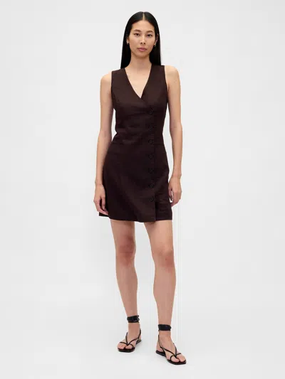 Gap Linen-blend Asymmetrical Mini Dress In Brown