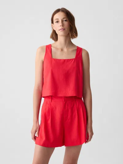Gap Linen-blend Button-back Cropped Tank Top In Slipper Red