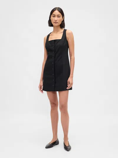 Gap Linen-blend Button-front Mini Dress In Black