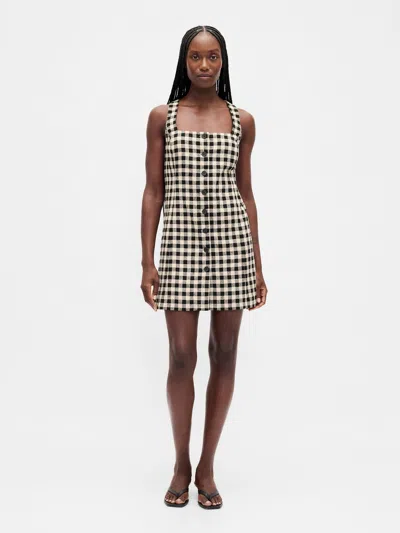 Gap Linen-blend Button-front Mini Dress In Black