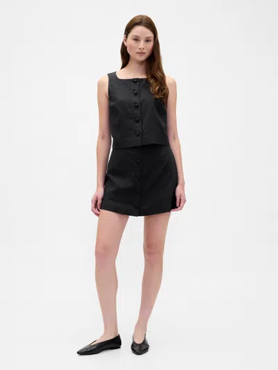 Gap Linen-blend Button-front Mini Skort In Black