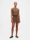 Gap Linen-blend Button-front Mini Skort In Brown