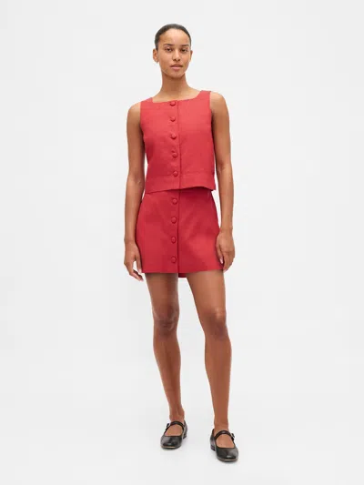 Gap Linen-blend Button-front Mini Skort In Red