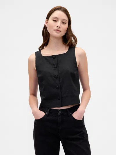 Gap Linen-blend Button-front Shell Top In Black