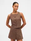 Gap Linen-blend Button-front Shell Top In Brown