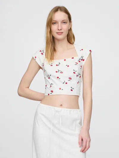 Gap Linen-blend Cap-sleeve Cropped Top In Off White