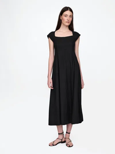 Gap Linen-blend Cap-sleeve Midi Dress In Black