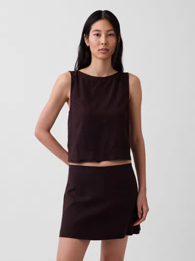 Gap Linen-blend Crop Shell Tank Top In Brown