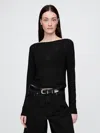 Gap Linen-blend Cropped Boatneck T-shirt In Black