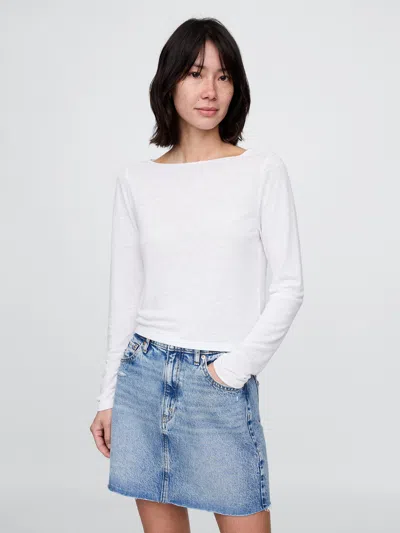 Gap Linen-blend Cropped Boatneck T-shirt In Fresh White