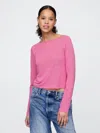 Gap Linen-blend Cropped Boatneck T-shirt In Phoebe Pink