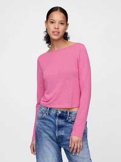 Gap Linen-blend Cropped Boatneck T-shirt In Phoebe Pink