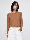 Gap Linen-blend Cropped Boatneck T-shirt In Rawhide Brown