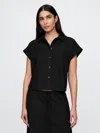 Gap Linen-blend Cropped Shirt In Black