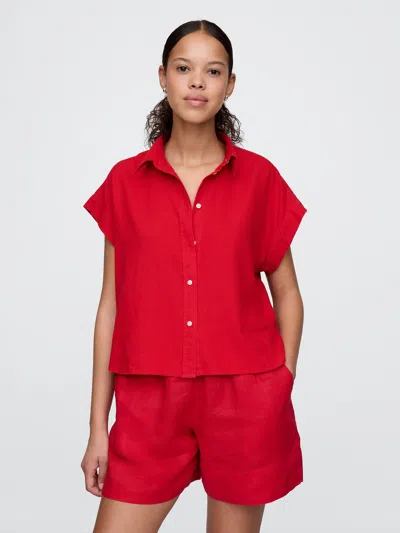 Gap Linen-blend Cropped Shirt In Tomato Sauce Red