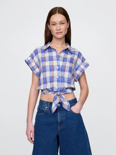 Gap Linen-blend Cropped Tie-front Shirt