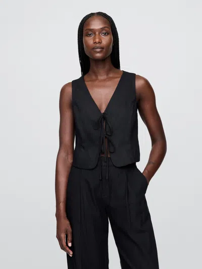 Gap Linen-blend Cropped Tie-front Vest