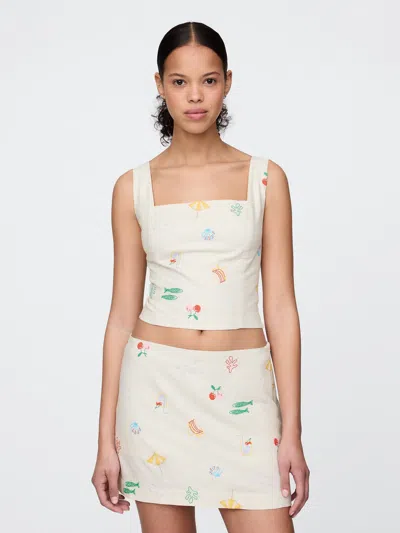 Gap Linen-blend Cropped Top In Beach Umbrella Beige