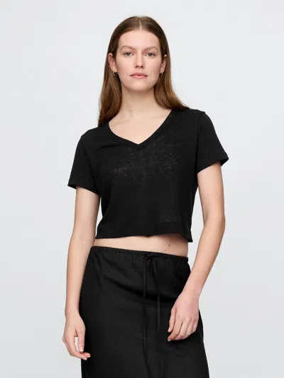 Gap Linen-blend Cropped V-neck T-shirt