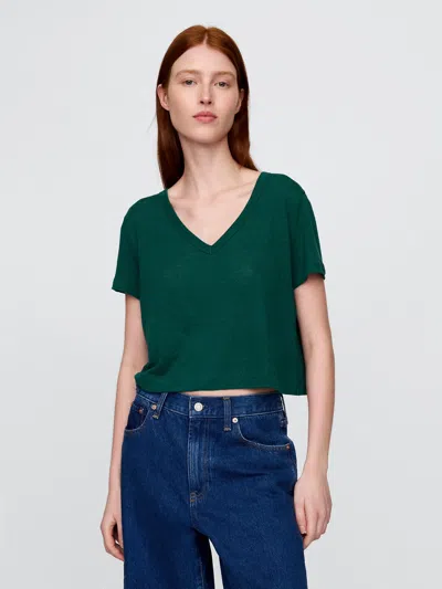Gap Linen-blend Cropped V-neck T-shirt