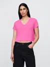 Gap Linen-blend Cropped V-neck T-shirt