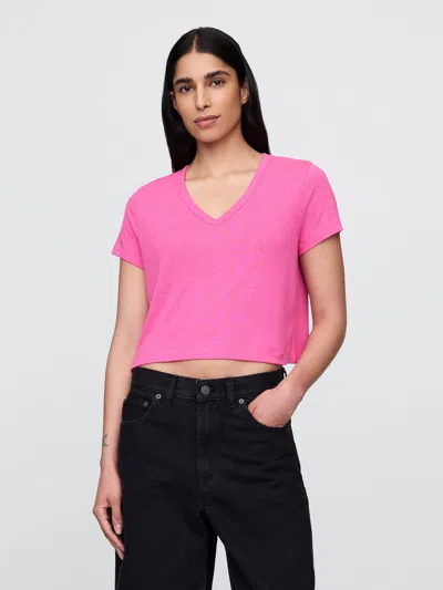 Gap Linen-blend Cropped V-neck T-shirt