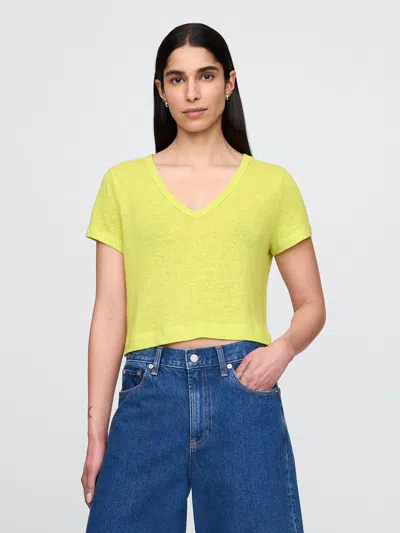 Gap Linen-blend Cropped V-neck T-shirt